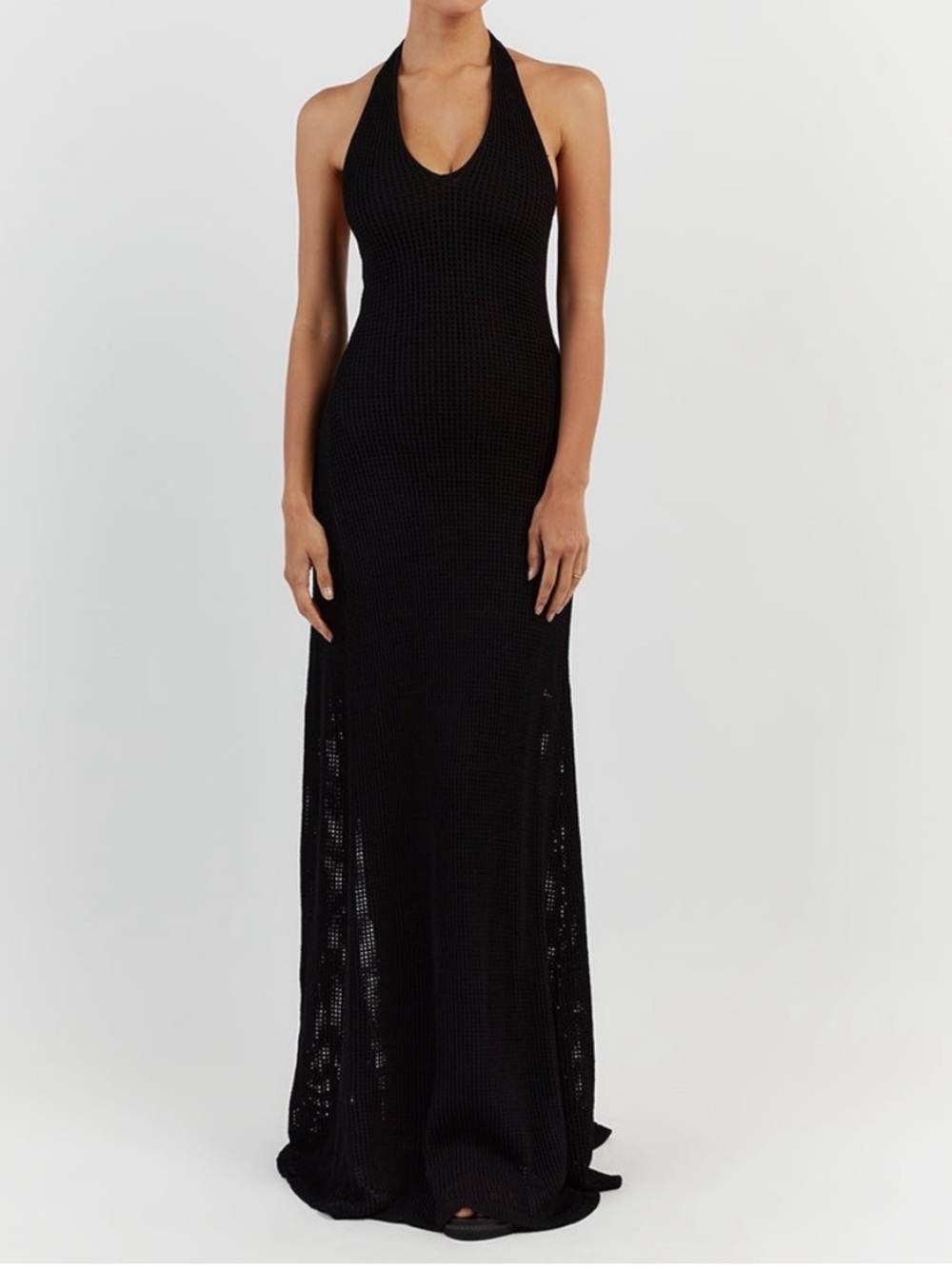 Dissh OPHELIA BLACK CROCHET HALTER MAXI  DRESS L BLACK